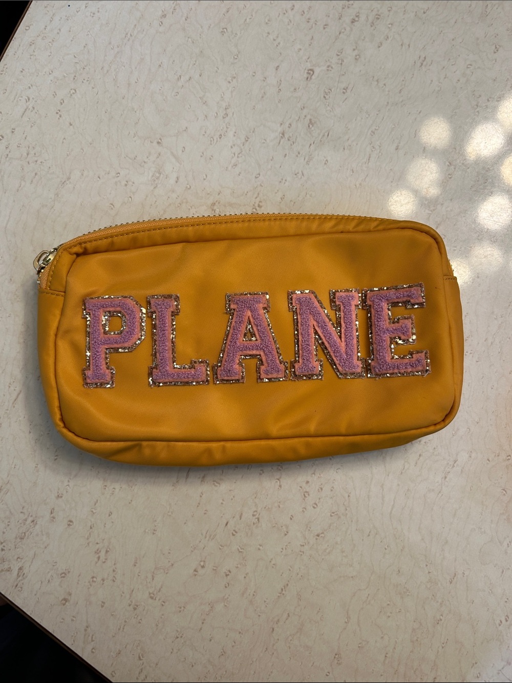 Stoney Clover Lane Yellow Pouch with Pink 'PLANE' Embroidery